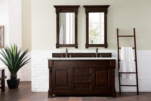 James Martin 147-114-5661-3ENC Brookfield 60 Inch Double Vanity Cabinet with Ethereal Noctis Quartz Top - Burnished Mahogany