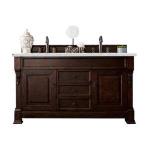 James Martin 147-114-5661-3ENC Brookfield 60 Inch Double Vanity Cabinet with Ethereal Noctis Quartz Top - Burnished Mahogany