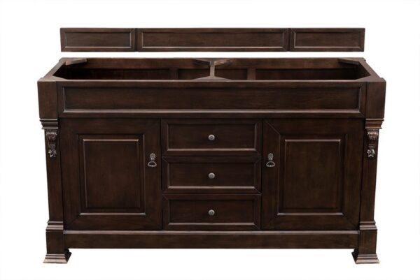 James Martin 147-114-5661-3GEX Brookfield 60 Inch Burnished Mahogany Double Vanity with 3 cm Grey Expo Quartz Top with Sink