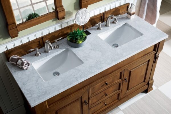 James Martin 147-114-5671-3CAR Brookfield 60 Inch Country Oak Double Vanity with 3 cm Carrara Marble Top