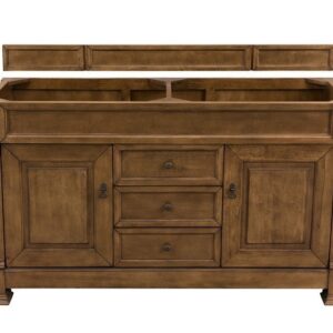 James Martin 147-114-5671-3CSP Brookfield 60 Inch Country Oak Double Vanity with 3 cm Charcoal Soapstone Quartz Top with Sink