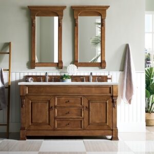 James Martin 147-114-5671-3ENC Brookfield 60 Inch Double Vanity Cabinet with Ethereal Noctis Quartz Top - Country Oak