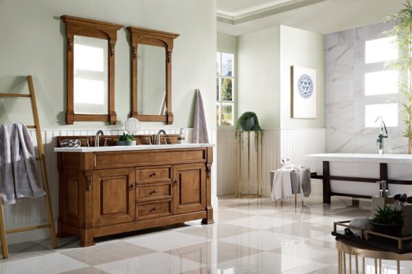 James Martin 147-114-5671-3ENC Brookfield 60 Inch Double Vanity Cabinet with Ethereal Noctis Quartz Top - Country Oak