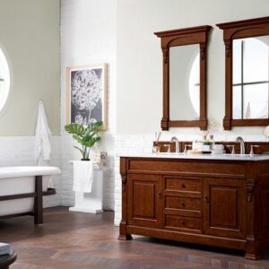 James Martin 147-114-5681-3AF Brookfield 60 Inch Warm Cherry Double Vanity with 3 cm Arctic Fall Solid Surface Top