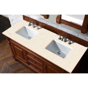 James Martin 147-114-5681-3EMR Brookfield 60 Inch Warm Cherry Double Vanity with 3 CM Eternal Marfil Quartz Top