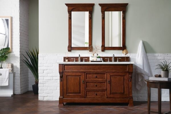 James Martin 147-114-5681-3ENC Brookfield 60 Inch Double Vanity Cabinet with Ethereal Noctis Quartz Top - Warm Cherry