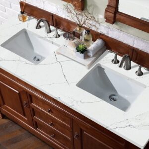 James Martin 147-114-5681-3ENC Brookfield 60 Inch Double Vanity Cabinet with Ethereal Noctis Quartz Top - Warm Cherry