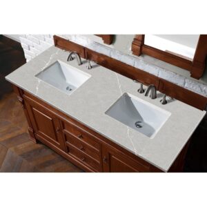 James Martin 147-114-5681-3ESR Brookfield 60 Inch Warm Cherry Double Vanity with 3 CM Eternal Serena Quartz Top