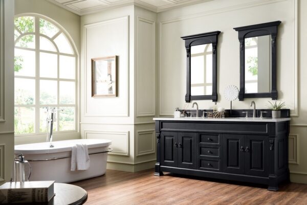 James Martin 147-114-5731-3AF Brookfield 72 Inch Antique Black Double Vanity with 3 cm Arctic Fall Solid Surface Top