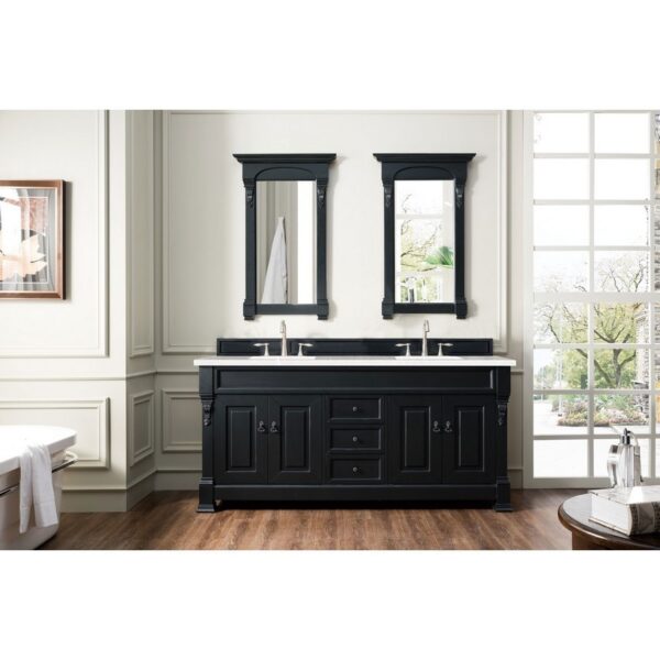 James Martin 147-114-5731-3ESR Brookfield 72 Inch Antique Black Double Vanity with 3 CM Eternal Serena Quartz Top