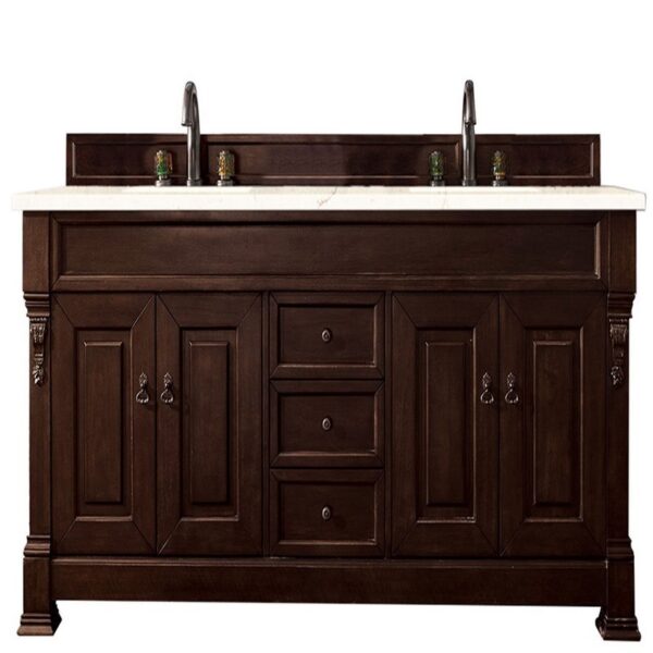 James Martin 147-114-5761-3EMR Brookfield 72 Inch Burnished Mahogany Double Vanity with 3 CM Eternal Marfil Quartz Top