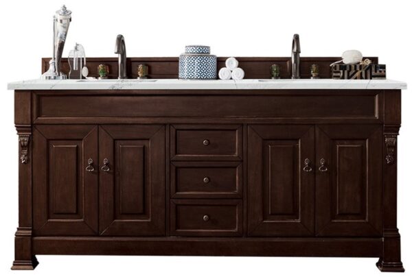 James Martin 147-114-5761-3ENC Brookfield 72 Inch Double Vanity Cabinet with Ethereal Noctis Quartz Top - Burnished Mahogany