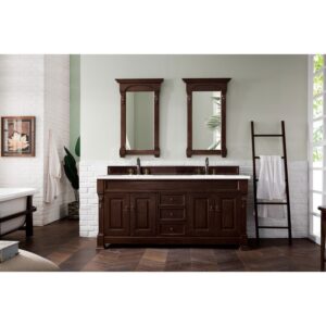 James Martin 147-114-5761-3ESR Brookfield 72 Inch Burnished Mahogany Double Vanity with 3 CM Eternal Serena Quartz Top