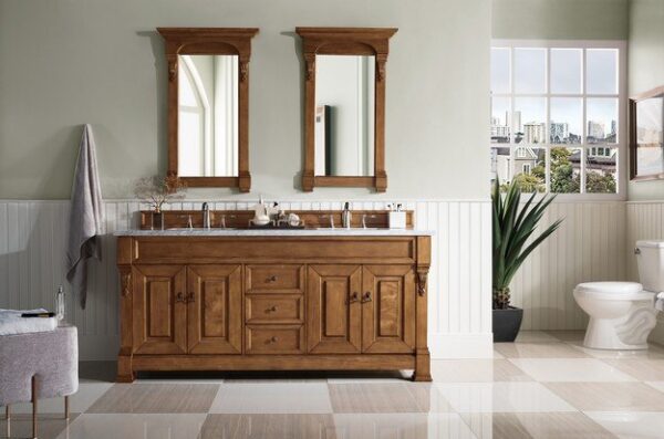 James Martin 147-114-5771-3AF Brookfield 72 Inch Country Oak Double Vanity with 3 cm Arctic Fall Solid Surface Top