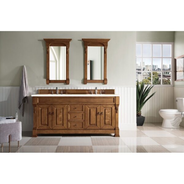 James Martin 147-114-5771-3EMR Brookfield 72 Inch Country Oak Double Vanity with 3 CM Eternal Marfil Quartz Top