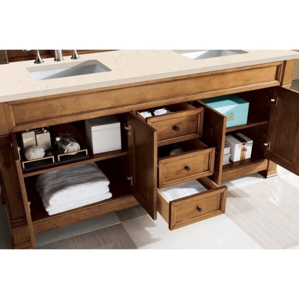 James Martin 147-114-5771-3EMR Brookfield 72 Inch Country Oak Double Vanity with 3 CM Eternal Marfil Quartz Top