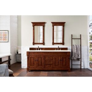 James Martin 147-114-5781-3EMR Brookfield 72 Inch Warm Cherry Double Vanity with 3 CM Eternal Marfil Quartz Top