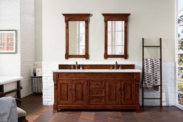 James Martin 147-114-5781-3ENC Brookfield 72 Inch Double Vanity Cabinet with Ethereal Noctis Quartz Top - Warm Cherry