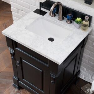 James Martin 147-114-V26-AQB-3CAR Brookfield 26 Inch Antique Black Single Vanity with 3 cm Carrara Marble Top