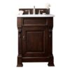 James Martin 147-114-V26-BNM-3CAR Brookfield 26 Inch Burnished Mahogany Single Vanity with 3 cm Carrara Marble Top