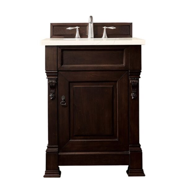 James Martin 147-114-V26-BNM-3EMR Brookfield 26 Inch Burnished Mahogany Single Vanity with 3 CM Eternal Marfil Quartz Top