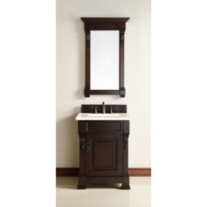 James Martin 147-114-V26-BNM-3EMR Brookfield 26 Inch Burnished Mahogany Single Vanity with 3 CM Eternal Marfil Quartz Top