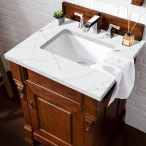 James Martin 147-114-V26-WCH-3ENC Brookfield 26 Inch Single Vanity Cabinet with Ethereal Noctis Quartz Top - Warm Cherry