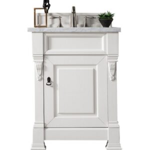 James Martin 147-V26-BW-3AF Brookfield 26 Inch Bright White Single Vanity with 3 cm Arctic Fall Solid Surface Top