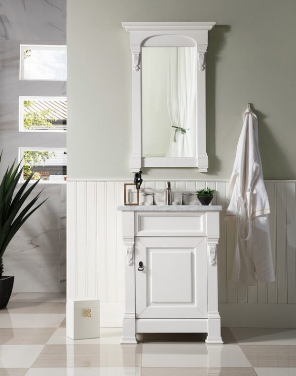 James Martin 147-V26-BW-3CAR Brookfield 26 Inch Bright White Single Vanity with 3 cm Carrara Marble Top