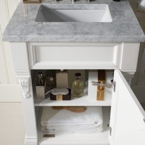 James Martin 147-V26-BW-3CAR Brookfield 26 Inch Bright White Single Vanity with 3 cm Carrara Marble Top