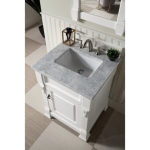 James Martin 147-V26-BW-3CAR Brookfield 26 Inch Bright White Single Vanity with 3 cm Carrara Marble Top