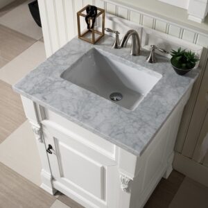 James Martin 147-V26-BW-3CAR Brookfield 26 Inch Bright White Single Vanity with 3 cm Carrara Marble Top