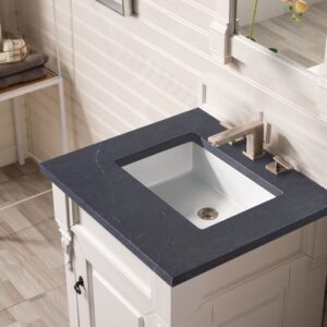 James Martin 147-V26-BW-3CSP Brookfield 26 Inch Bright White Single Vanity with 3 cm Charcoal Soapstone Quartz Top with Sink