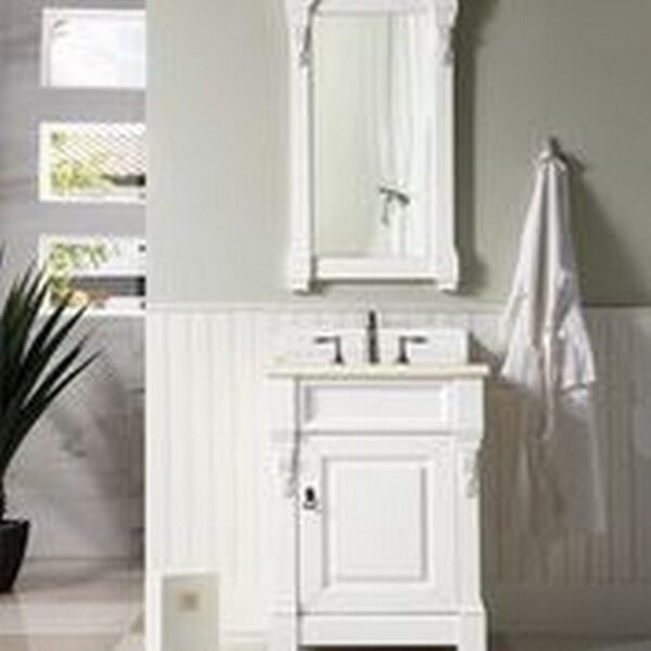 James Martin 147-V26-BW-3EMR Brookfield 26 Inch Bright White Single Vanity with 3 CM Eternal Marfil Quartz Top