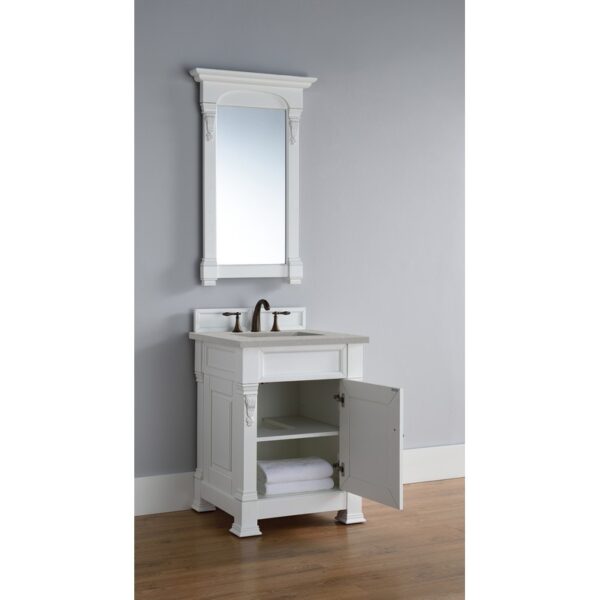 James Martin 147-V26-BW-3ESR Brookfield 26 Inch Bright White Single Vanity with 3 CM Eternal Serena Quartz Top