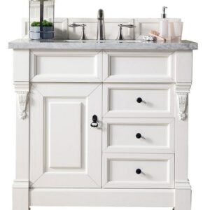 James Martin 147-V36-BW-3CAR Brookfield 36 Inch Bright White Single Vanity with Drawers with 3 cm Carrara Marble Top