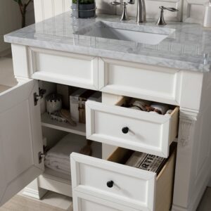 James Martin 147-V36-BW-3CAR Brookfield 36 Inch Bright White Single Vanity with Drawers with 3 cm Carrara Marble Top