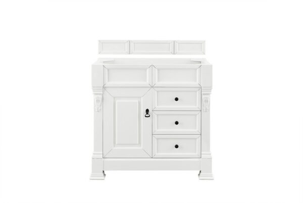 James Martin 147-V36-BW-3EJP Brookfield 36 Inch Bright White Single Vanity with Drawers with 3 cm Eternal Jasmine Pearl Quartz Top with Sink