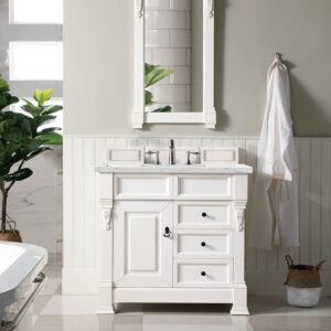 James Martin 147-V36-BW-3ENC Brookfield 36 Inch Single Vanity Cabinet with Ethereal Noctis Quartz Top - Bright White