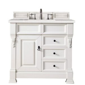 James Martin 147-V36-BW-3ESR Brookfield 36 Inch Bright White Single Vanity with 3 CM Eternal Serena Quartz Top