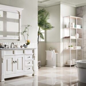 James Martin 147-V48-BW-3CAR Brookfield 48 Inch Bright White Single Vanity with Drawers with 3 cm Carrara Marble Top