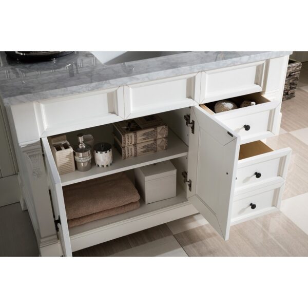 James Martin 147-V48-BW-3CAR Brookfield 48 Inch Bright White Single Vanity with Drawers with 3 cm Carrara Marble Top