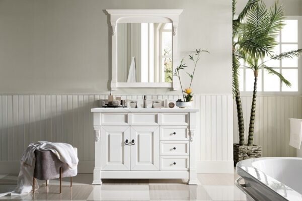 James Martin 147-V48-BW-3ENC Brookfield 48 Inch Single Vanity Cabinet with Ethereal Noctis Quartz Top - Bright White