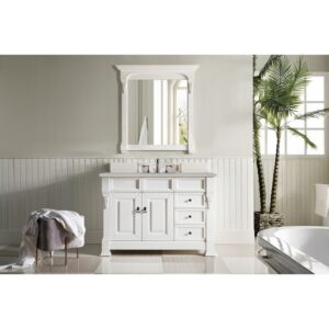 James Martin 147-V48-BW-3ESR Brookfield 48 Inch Bright White Single Vanity with 3 CM Eternal Serena Quartz Top