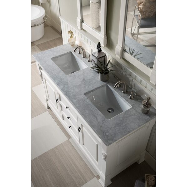 James Martin 147-V60D-BW-3CAR Brookfield 60 Inch Bright White Double Vanity with 3 cm Carrara Marble Top