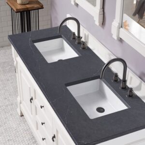 James Martin 147-V60D-BW-3CSP Brookfield 60 Inch Bright White Double Vanity with 3 cm Charcoal Soapstone Quartz Top with Sink