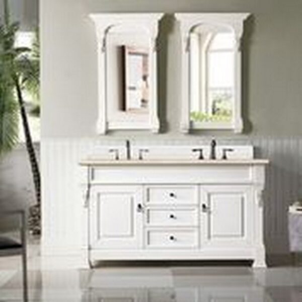 James Martin 147-V60D-BW-3EMR Brookfield 60 Inch Bright White Double Vanity with 3 CM Eternal Marfil Quartz Top