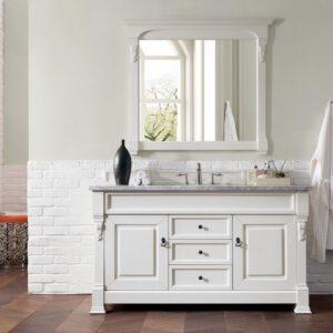 James Martin 147-V60S-BW-3CAR Brookfield 60 Inch Bright White Single Vanity with 3 cm Carrara Marble Top