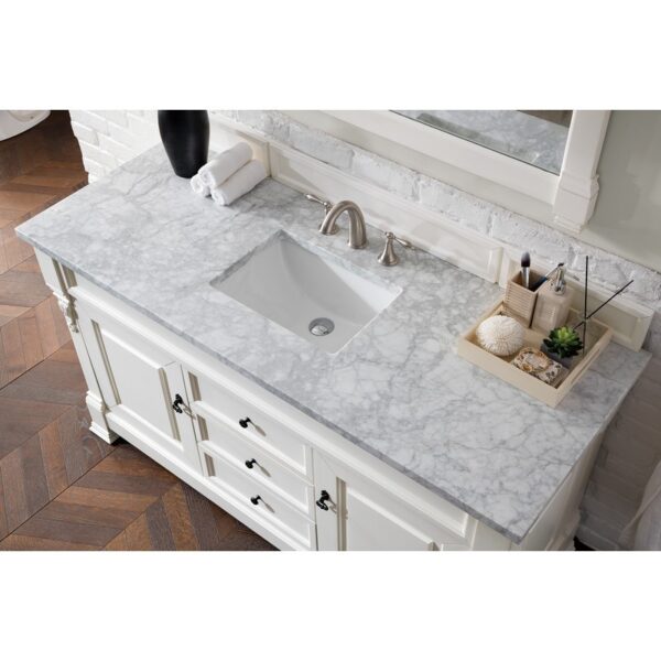 James Martin 147-V60S-BW-3CAR Brookfield 60 Inch Bright White Single Vanity with 3 cm Carrara Marble Top