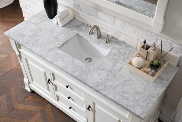 James Martin 147-V60S-BW-3CAR Brookfield 60 Inch Bright White Single Vanity with 3 cm Carrara Marble Top